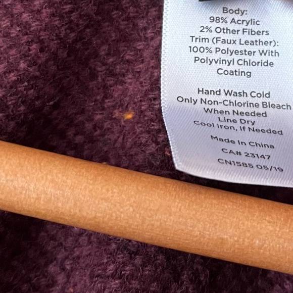 Talbots Womens Fringed Shawl Poncho Cape Burgundy Tweed Sweater Knit M/L M L - Picture 6 of 6